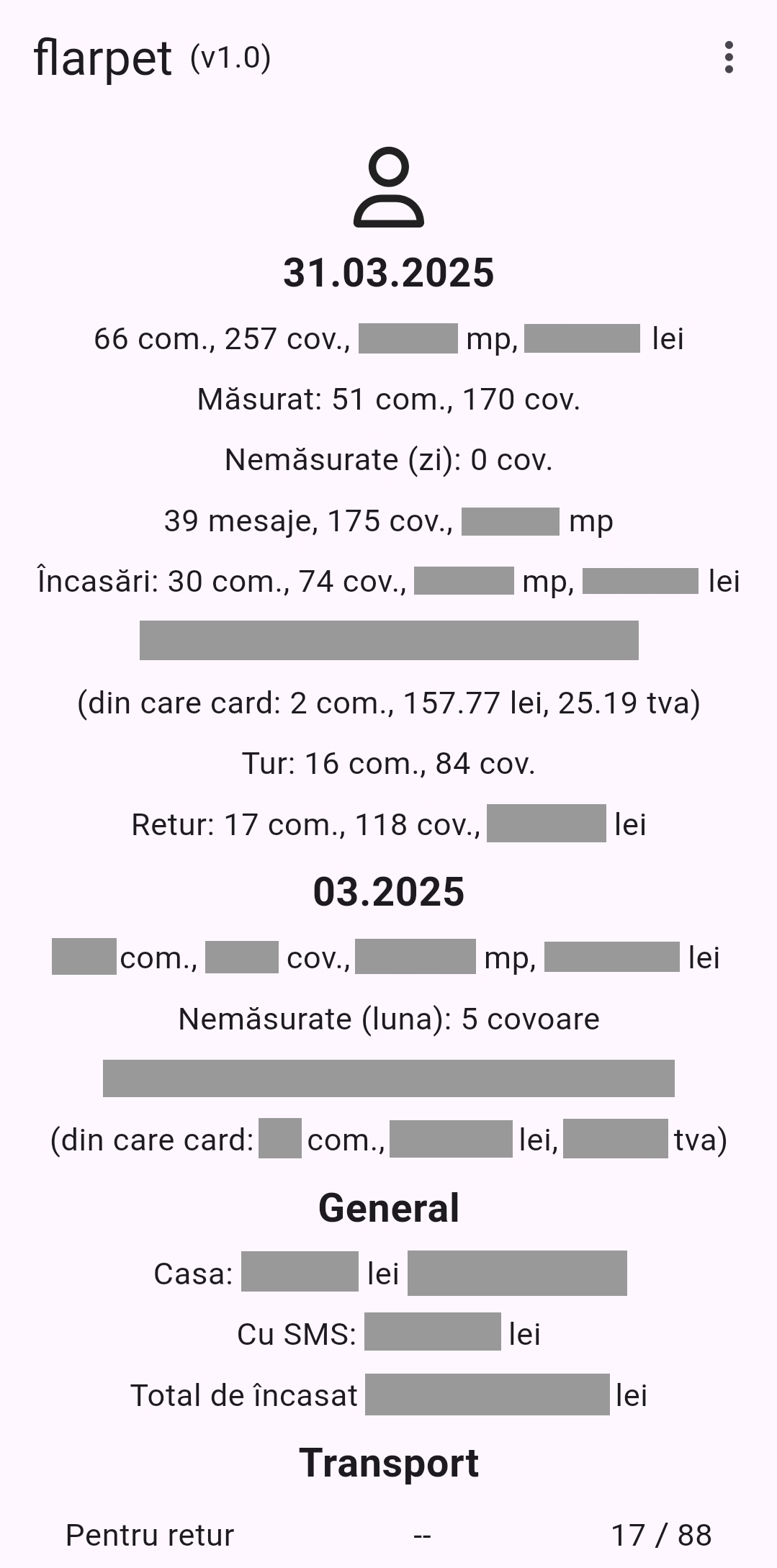 flarpet - control panel, home page reports